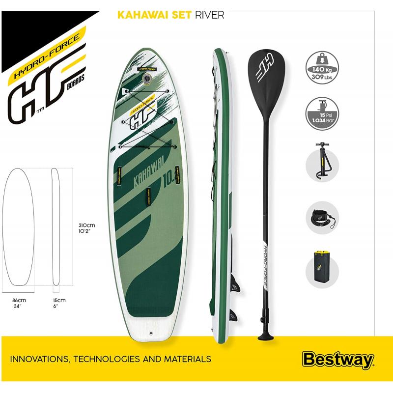 Bestway 65308 -  tabla paddle surf hinchable hydro - force kahawai 3 -10m con remo - bomba y bolsa