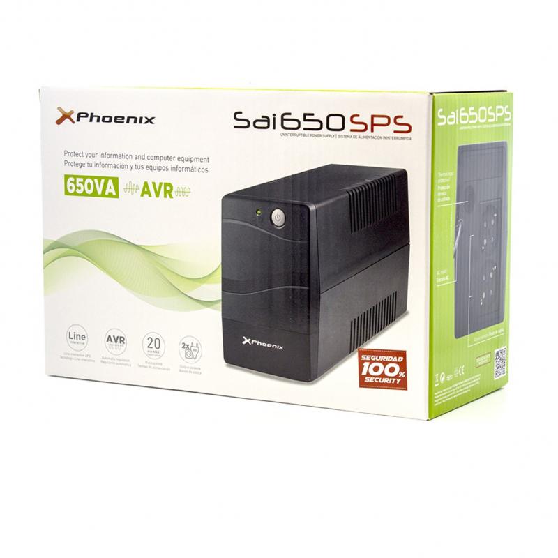 Sai ups phoenix ph650sps2 650va - 360w estabilizador de tension -  funcion de arranque en frio