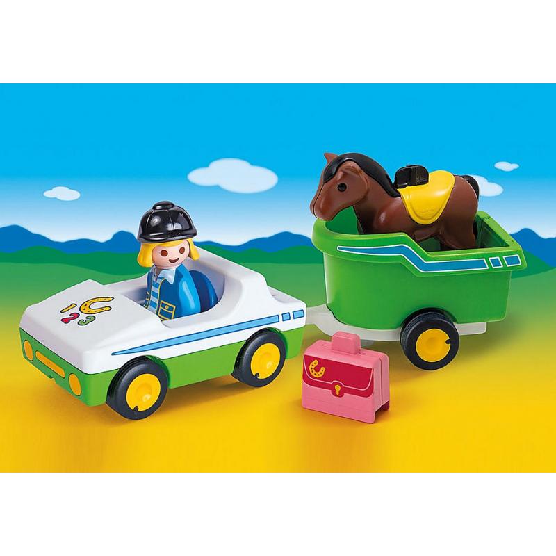Playmobil 1.2.3 coche con remolque de caballo - Imagen 1