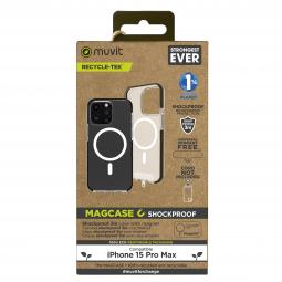 Funda muvit recycletek magsafe shockproof 3m para apple iphone 15 pro max transparente - negra