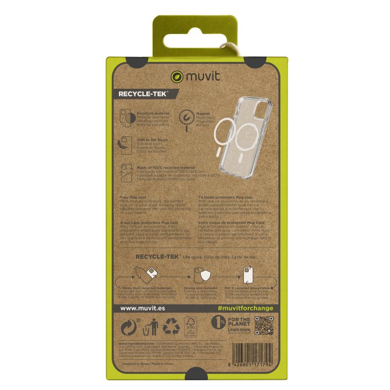 Funda muvit recycletek magsafe para apple iphone 15 transparente