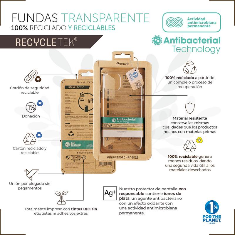 Funda muvit recycletek antibacteriana para apple iphone 12 mini transparente