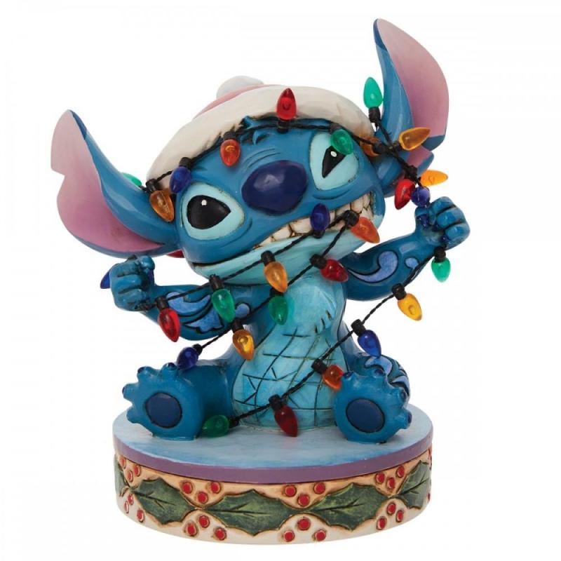 Figura enesco disney stitch envuelto en luces de navidad