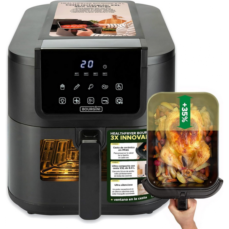 Freidora de aire bourgini airfryer slim ceramica eco 8l 1700w