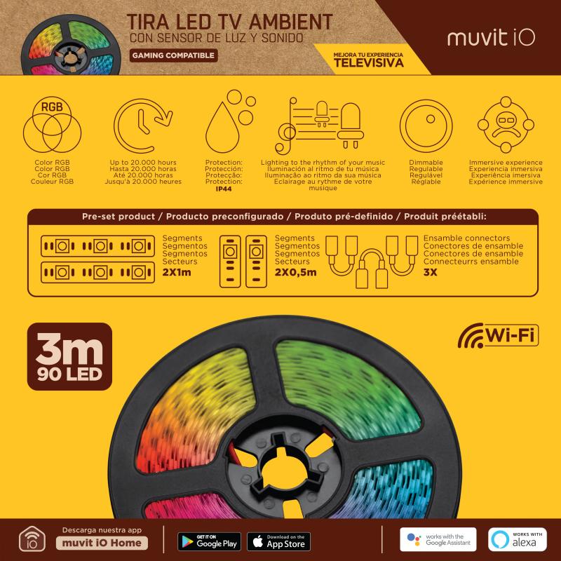 Tira led muvit io wifi tv rgb 3m usb