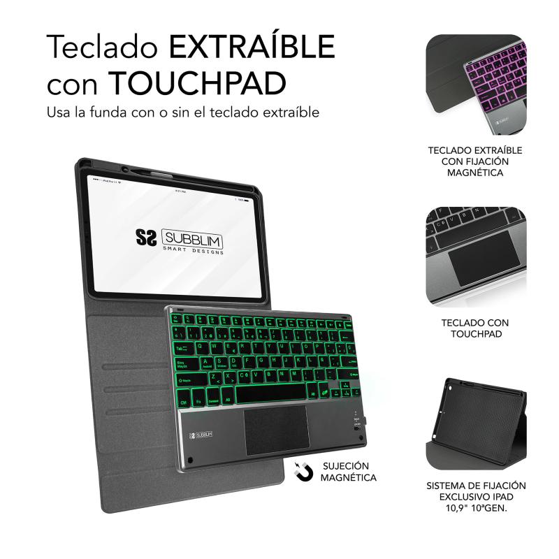 Funda + teclado subblim keytab pro para apple ipad 10.9pulgadas 10ª gen negro