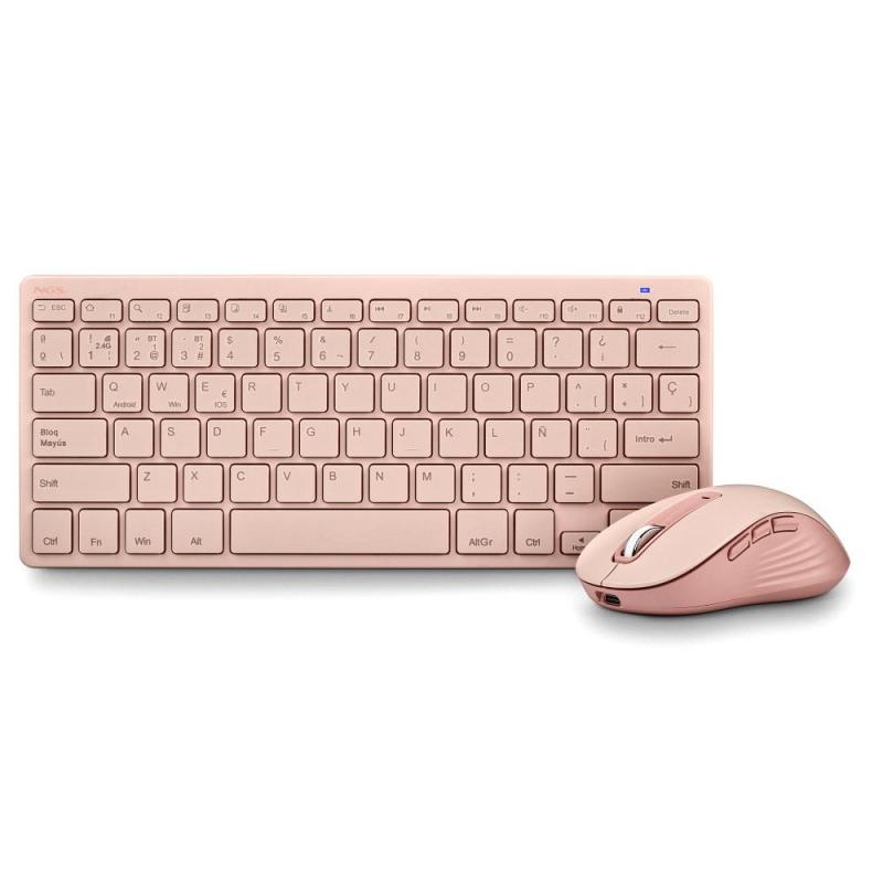 Kit teclado + mouse raton ngs fantasy kit rosa wireless inalambrico