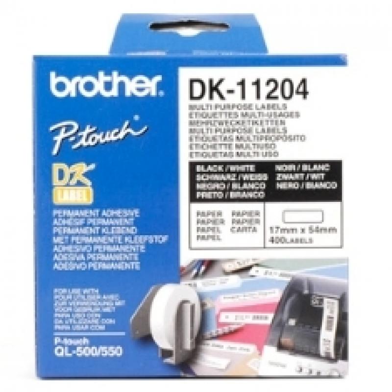 Etiquetas papel precortada brother dk11204 17 x 54 mm multiproposito 400 etiquetas - Imagen 1