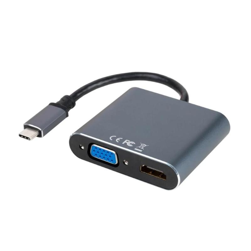 Conversor nanocable usb tipo c a vga - hdmi - pd - usb 3.0 - 0.15m - macho - hembra - gris