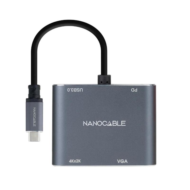 Conversor nanocable usb tipo c a vga - hdmi - pd - usb 3.0 - 0.15m - macho - hembra - gris