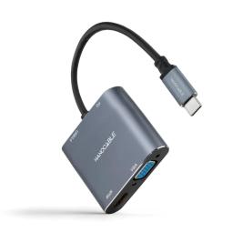 Conversor nanocable usb tipo c a vga - hdmi - pd - usb 3.0 - 0.15m - macho - hembra - gris