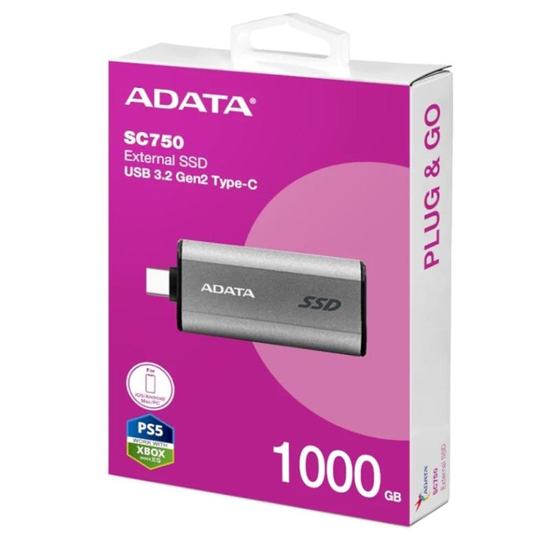 Disco duro externo ssd adata sc750 1tb usb tipo c gris