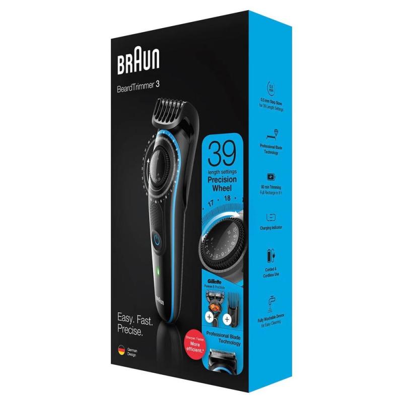 Barbero cortapelos braun bt3240 - uk + gillete fusion 39 ajustes - barba - lavable - control giratorio