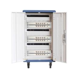 Armario rack de seguridad phask montado con ruedas goma - 30 compart. para portatil - tablet y smartphone branco - azul