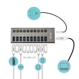 Hub i - tec usb 3.0 de carga con 10 puertos usb 3.0 y adaptador de alimentacion 48w