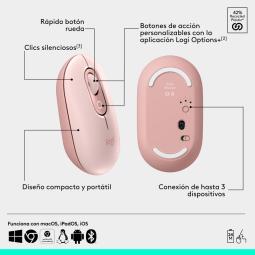 Raton inalambrico logitech pop mouse rosa