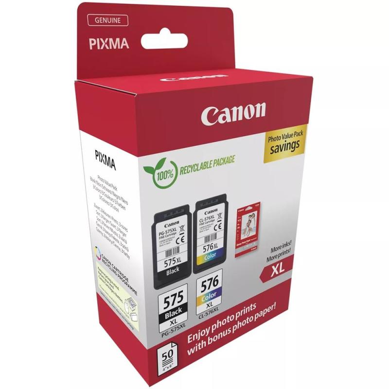 Cartucho tinta canon pg 575xl + cl 576xl + papel fotografico