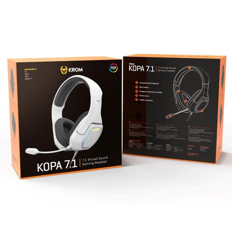 Auriculares gaming krom kopa usb blanco