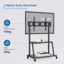 Soporte suelo con ruedas ewent vesa hasta 120pulgadas 1000x600mm max 120kg