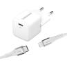 Cargador pared intenso gan w30c usb tipo c blanco + cable usb tipo c a lightning