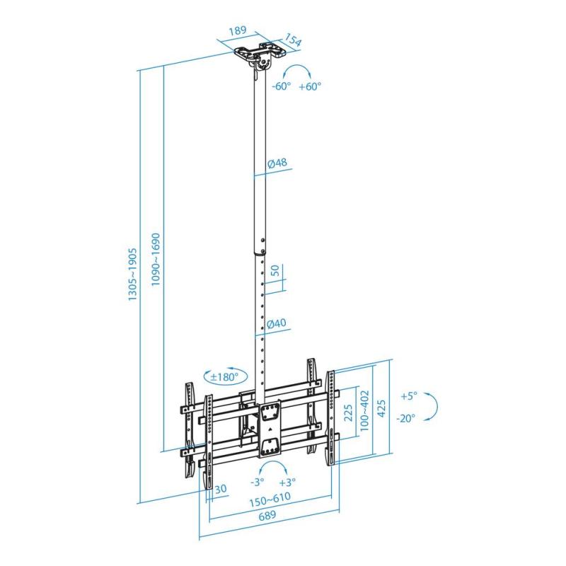 Soporte techo doble tooq vesa hasta 86pulgadas 600x400mm max 50kg - pantalla