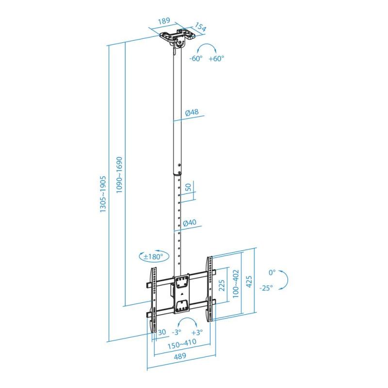 Soporte techo tooq vesa hasta 75pulgadas 400x400mm max 60kg