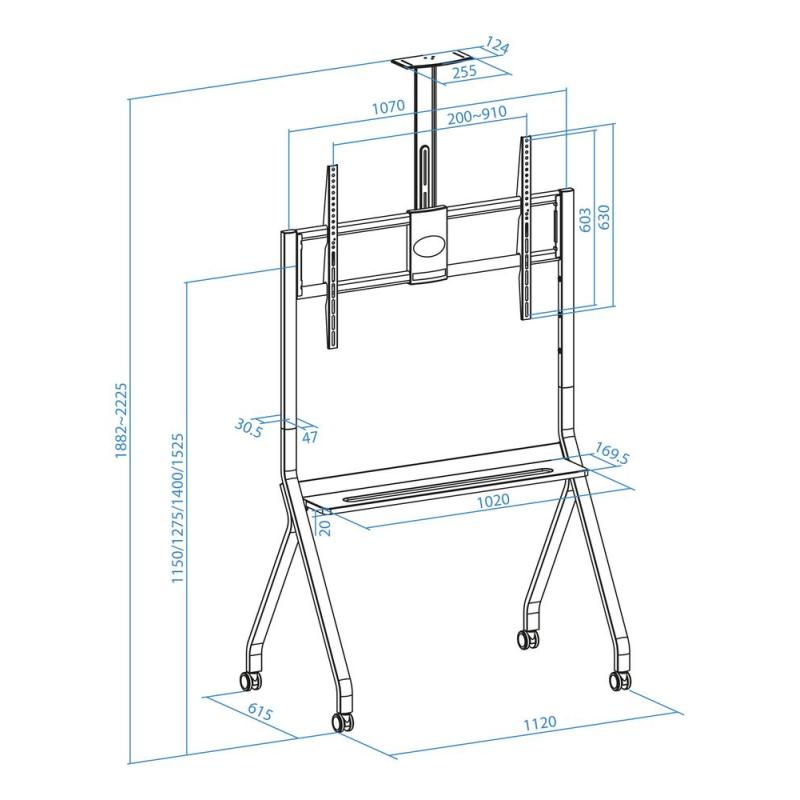 Soporte suelo con ruedas tooq vesa hasta 100pulgadas 900x600 max 120kg