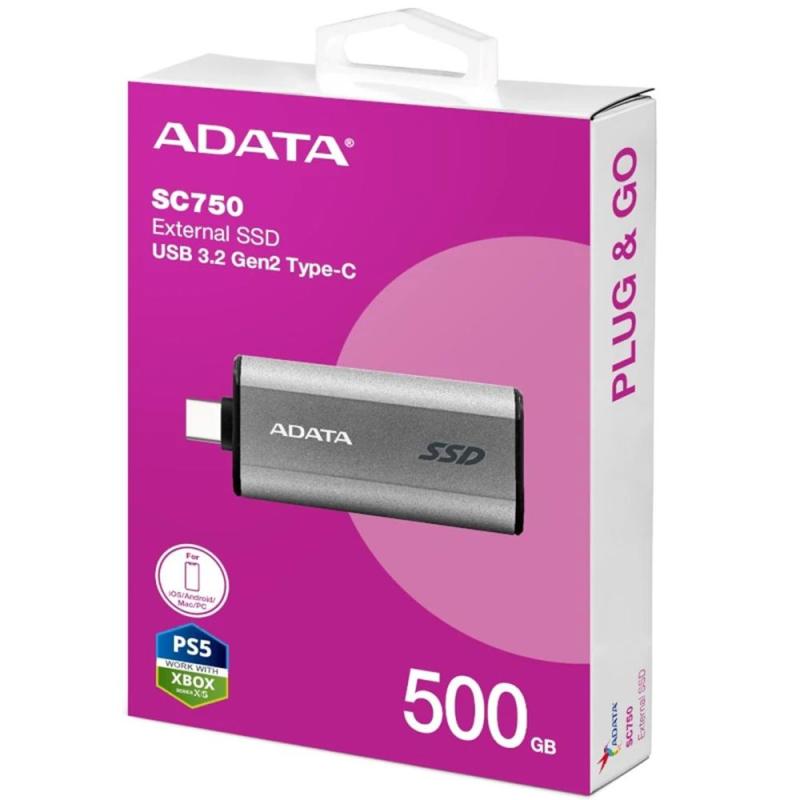 Disco duro externo ssd adata sc750 500gb usb tipo c gris