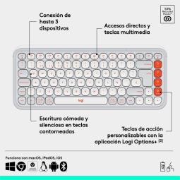 Teclado logitech pop icon keys inalambrico blanco - naranja