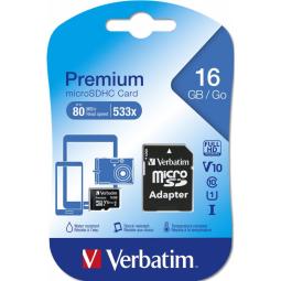 Tarjeta micro sd verbatim 16gb c10 u1 + adaptador