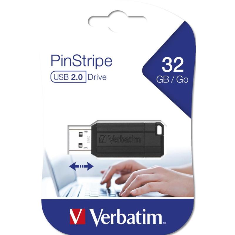 Memoria usb 2.0 verbatim pinstripe 32gb negro