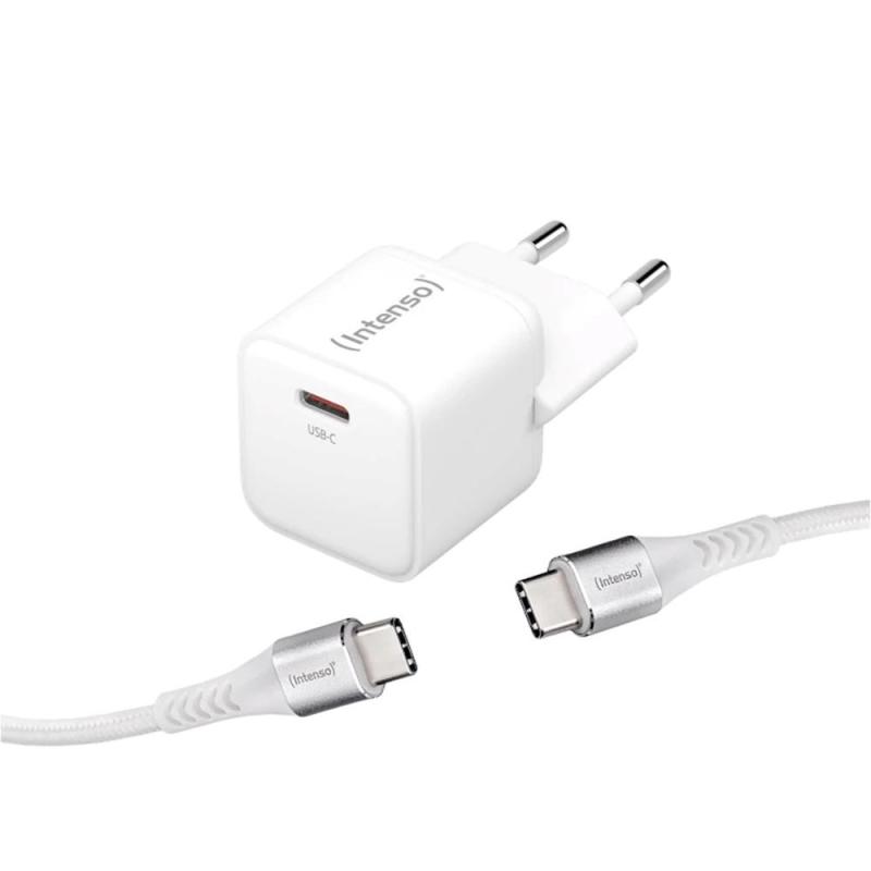 Cargador pared intenso gan w30c usb tipo c blanco + cable usb tipo c