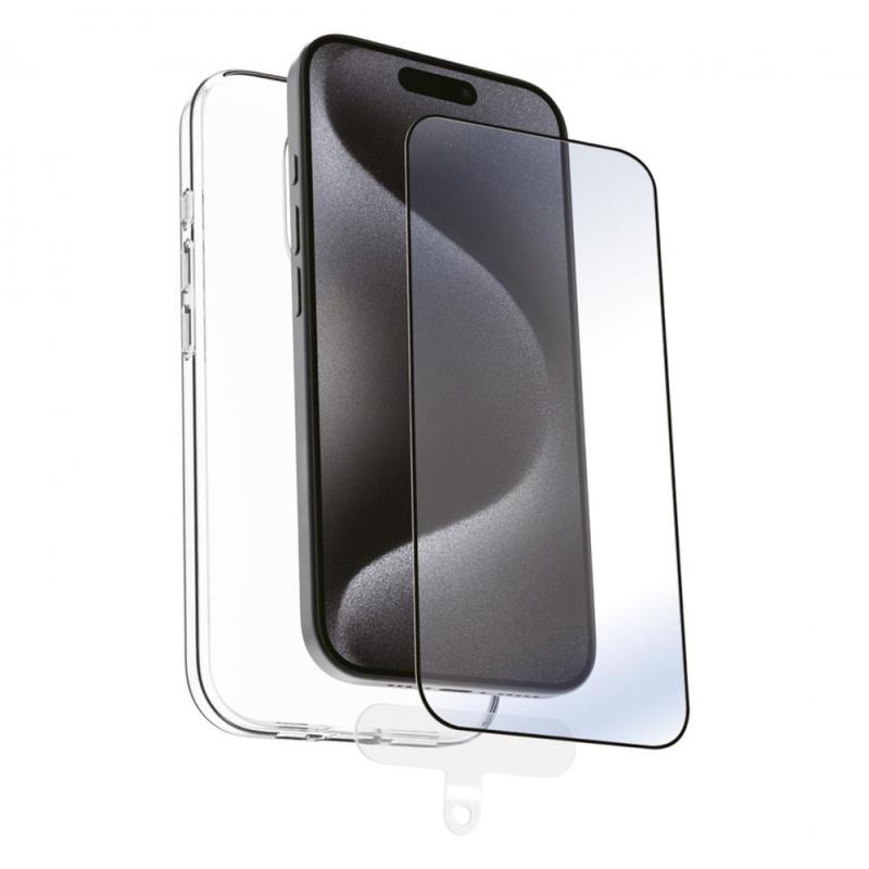 Funda muvit recycletek para apple iphone 16 pro transparente + protector cristal templado marco negro