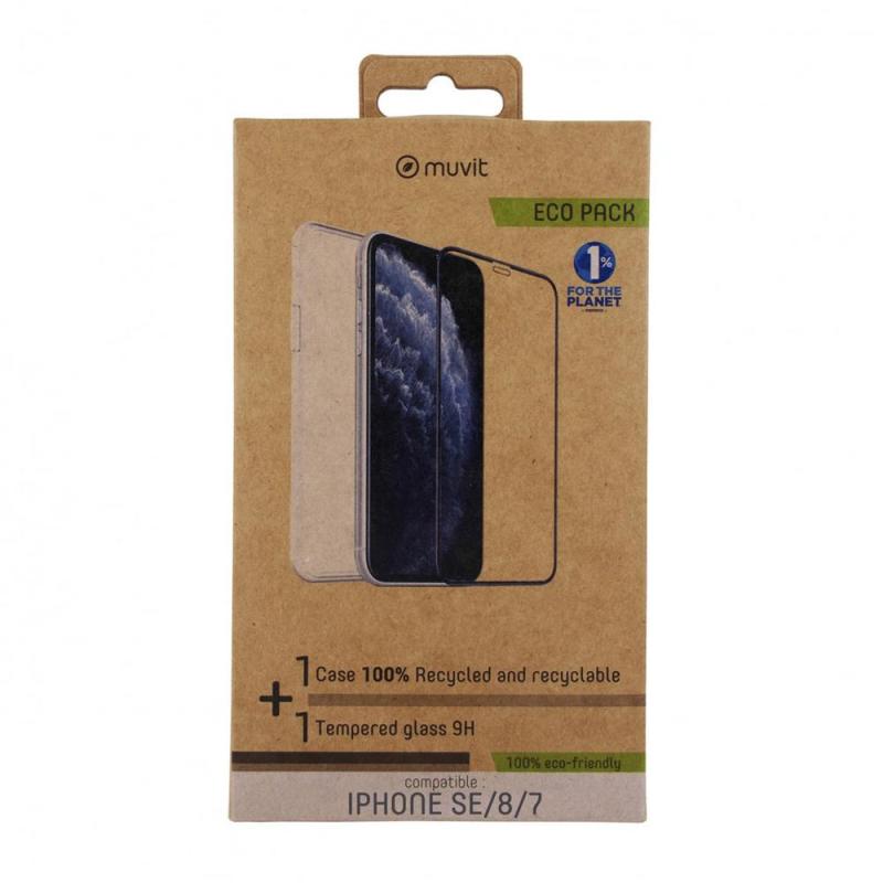 Funda muvit recycletek para apple iphone se - 8 - 7 transparente + protector cristal templado marco negro