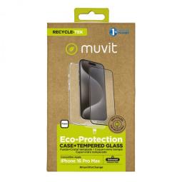 Funda muvit recycletek para apple iphone 16 pro max transparente + protector cristal templado marco negro